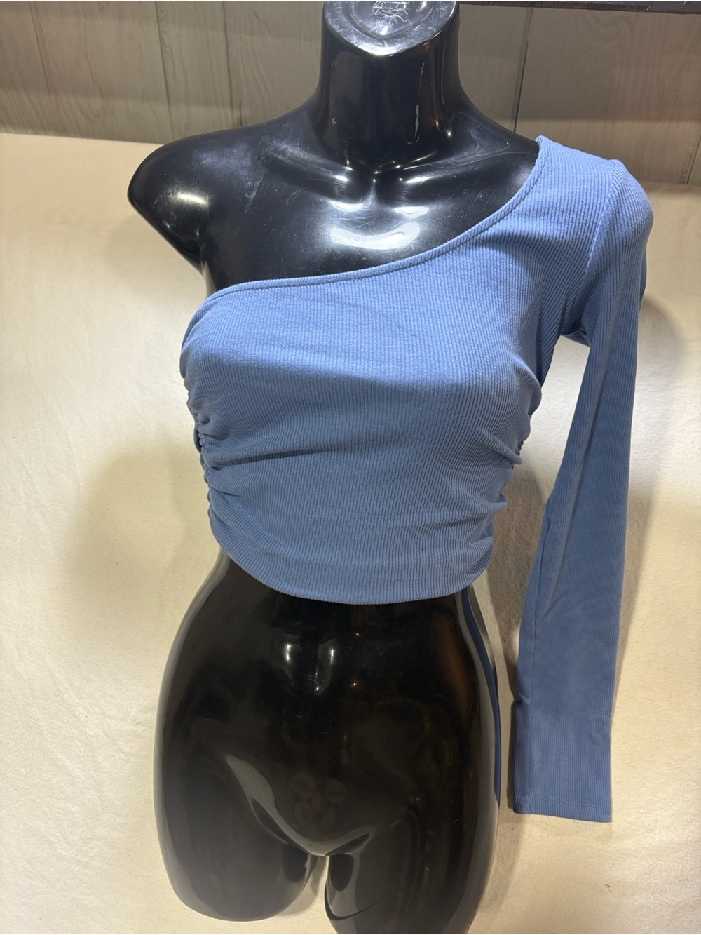 NWT Zara Light Blue Asymmetric Ribbed One Sleeve Crop Top Size S